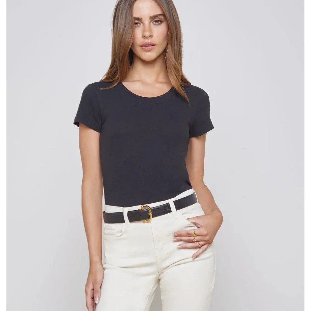 L'AGENCE T Shirt Women's S Black Cory Cotton Scoopneck Tee Made In USA NEW *flaw